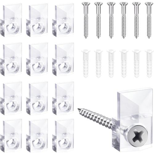 22 Sets of Mirror Holder Clips Kit,Crystal Clear Plastic Mirror Clip,Mirror Holder Clips Glass Retainer Clips Kit,Mirror Hanging Kit with Screws and Fixed Mirror Box Door(Classic Style)