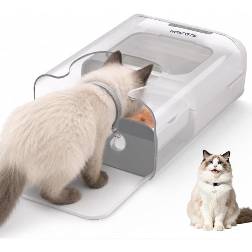 HEAPETS RFID Automatic Cat Feeder with Collar Sensor, Anti-Stealing Food Dispenser with Sealed Lid for Wet Dry Food and Different Diet for Multi-Pet Home, Auto Pet Feeder for Cats & Small Dogs, White