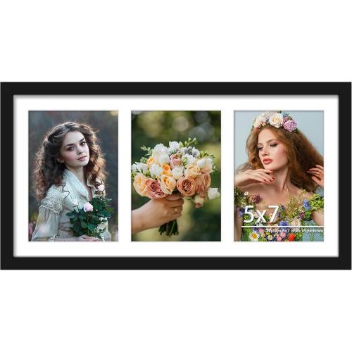 DUENPY 8x16 Collage Picture Frame Displays Three 5x7 inch Photos Black