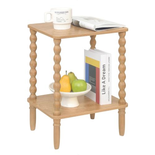 Small End Table, Couch Side Table with 2-Tier Storage Shelf, Wood Coffee Table for Bedroom, Living Room, Small Spaces (Rustic Walnut)
