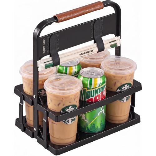 Portable Drink Carrier with Handle, Take Out Cup Carrier for Doordash Accessories Grubhub Postmates Drivers, Foldable Reusable Cup Holder to Go for Coffee Soft Drink Pint Beer Beverage