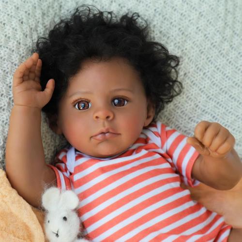 SCOM Realistic Reborn Baby Dolls Black-20 Inch Girl African American Newborn Baby Doll, Lifelike Weighted Soft Body, Christmas Birthday Gift for Kids Age 3