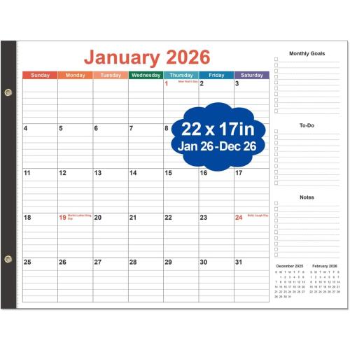 Large Desk Calendar 2026-22 x 17 Desk Calendar from January 2026 - December 2026, Desktop Pad Calendar Perfect for Planning and Organizing In Your Home, School or Office, Colorful