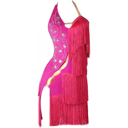 Sleeveless Latin Dance Dresses for Woman Salsa Dance Costumes with Rhinestones Professional Tango Competition Skirt  pink ? small