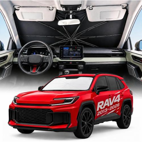 Weektic Custom Windshield Sun Shade Umbrella for Toyota RAV4 2013-2026, [Double Thickened Ice Crystal Coating] Sun & Heat Protection, Keep Vehicle Cool & Protect Interior
