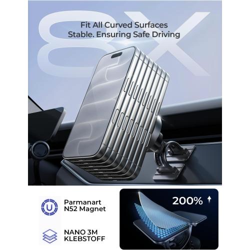 LISEN Qi2.2 25W MagSafe Car Mount Charger with Cooling Fan, Fast Charge for iPhone 18 Pro Max, Certified 3 in 1 Magnetic Wireless Car Chager for iPhone 17 16 15 Pro Max, Car Charger and Cable Included