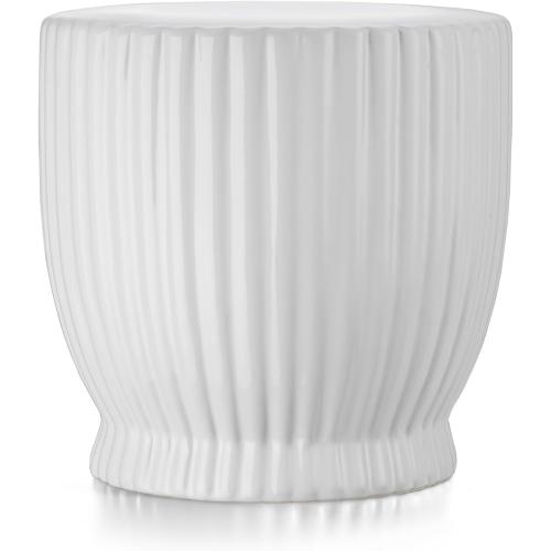 Ceramic Decorative Garden Stool: White Stool Striped Drum Shape for Indoor Outdoor Decor - Ceramic Tabouret for Living Room Patio Front Porch