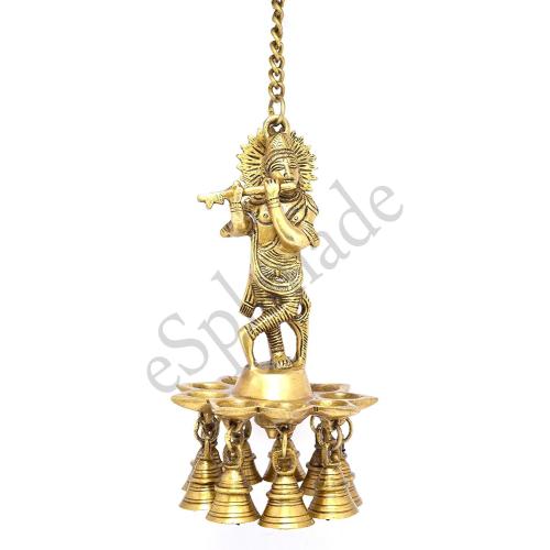 eSplanade - Krishna Wall Hanging Diya with Bells & Chain | Oil Lamp | Home Decor | Diya, Deepak, Deepam - Brass