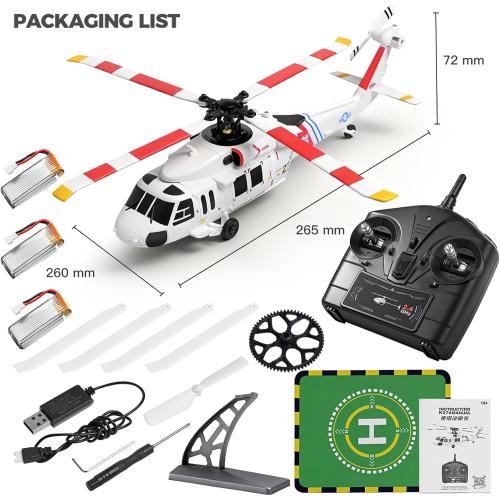 K270 UH60L Remote Controlled Helicopter 2.4Ghz 4CH RC Helicopter Heli Aileronless 6-Axis Gyroscope Air Pressure Hold Optical Flow Position 3-Batteries for Adults Beginners