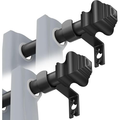Curtain Rods for Windows 2 Pack 36-124 inch, 5/8 inch Matte Black Curtain Rod Adjustable by Splicing for Bedroom Kitchen Living Room