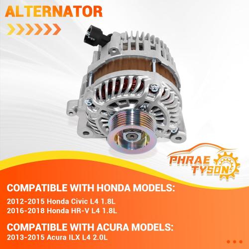 12V 95Amp Alternator Compatible with 2012-2015 Honda Civic 2016-2018 HR-V 1.8L Compatible with 2013-2015 Acura ILX 2.0L Replaces # 31100-R1A-A01 11537N