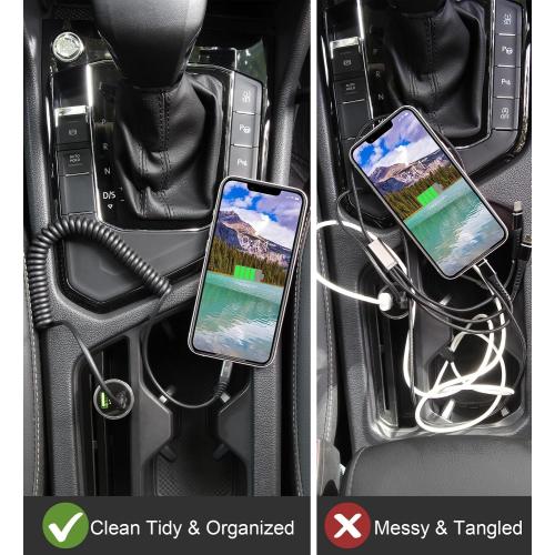 Coiled Lightning Cable, iPhone Charger Cable 3FT for Car, 2 Pack-Black