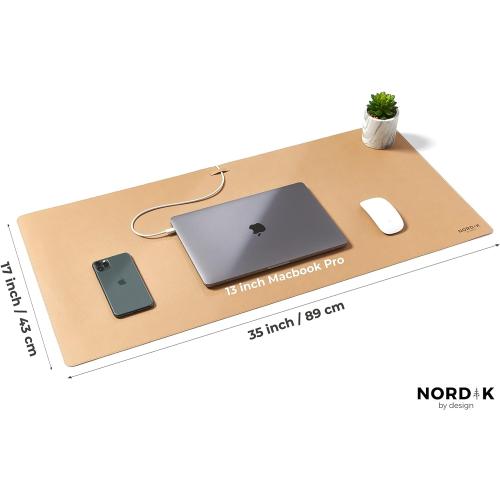 BLUE Nordik Leather Desk Mat Cable Organiser (Champagne Beige 89 X 43 cm) Premium Extended Mouse Mat for Home Office Accessories - Non-Slip Vegan Leather Desk Pad Protector & Desk Blotter Pad