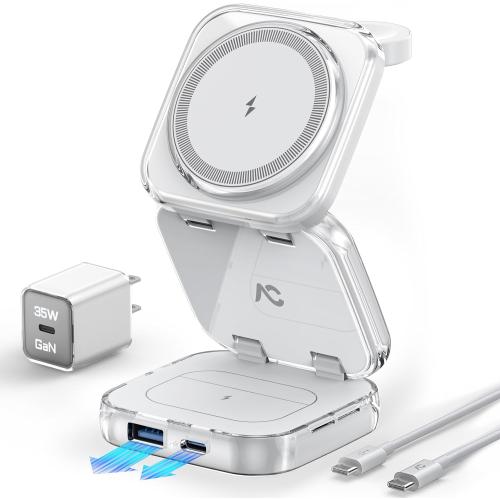 5-in-1 Wireless Charger for MagSafe, AC ISLAND Portable Travel Charging Station, 35W Max Fast Foldable Magnetic Stand, Evolved for iPhone 17-12 & Air Series, Apple Watch, AirPods (with 35W Adapter)