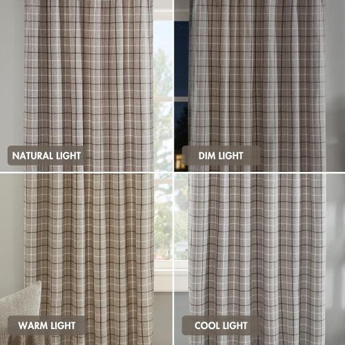 Madison Park Plaid Window Curtain Thermal Insulated, 1 Panel, 50x63 Brown