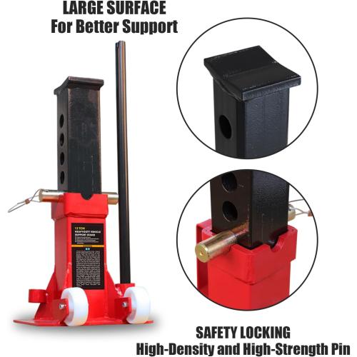 Big RED ATZ120006P Torin Heavy Duty Jack Stands: Pin Style Jack Stand with 2 Casters and Handle, Easily Portable Car Stand for Car SUV, Truck and Pick Up, 12 Ton (24,000 lb) Capacity, Red