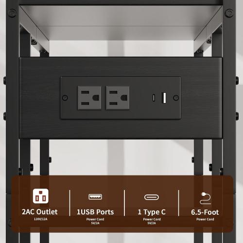 Aetheris Desktop Organizer Shelf, 30 Wooden Office Storage Rack with Outlets, Display Shelf Rack with Light Strip, 5 Tier Desktop Display Rac, Desk Shelf, Desk Hutch for Computer Monitor (Black)