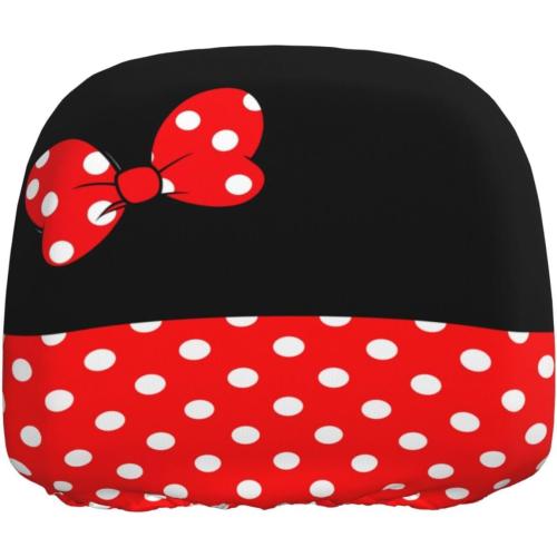2 Pack Cute Red Bow and Black Dots Car Seat Headrest Cover for Women, Car Headrest Protector Seat Cover Elastic,Auto Interior Decor Front & Rear Seat Headrest Pads Decor,Universal Fit