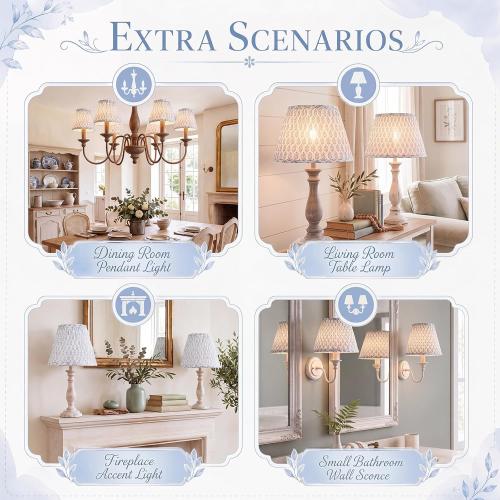 Vihose 2 Small Pleated Lamp Shades Blue Tree Slant Clip on 3x5.5x4.7
