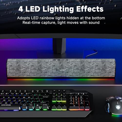 SOULION R100 Bluetooth Computer Speakers with Dynamic LED Light, USB Plug & Play PC Speakers with Switch Button, Clearly Sound Soundbar for Desktop Laptop Monitor(USB-C to USB Adapter Included)