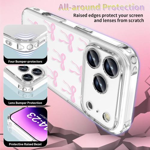 (clear pink) Case Compatible with iPhone 17 Pro 6.3 Inch with Screen Protector, Cute pink Clear Phone Cover for Women Girl｜Full Camera Protection｜Anti-Yellowing｜Shockproof & Anti-Scratch, Pink