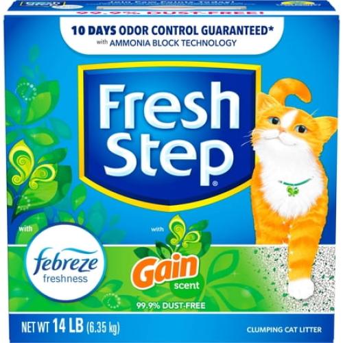 Fresh Step Clumping Cat Litter with Febreze Gain Scent, Long Lasting Odor Control Kitty Litter with Activated Charcoal, Low Dust Formula, 14 lb