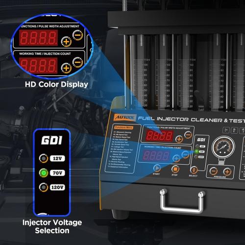 AUTOOL Fuel Injector Cleaner Tester Machine Ultrasonic 12V/70V/220V | GDI/EFI/FSI Fuel Injecter Cleaning Machine for All 6 Cylinder Petrol Vehicles