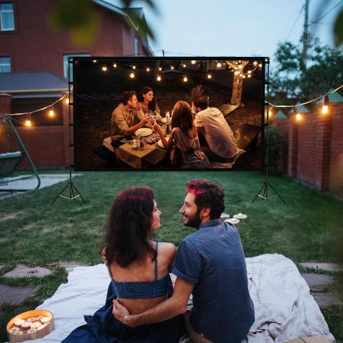 Projector Screen Outdoor, Vamvo Projector Screen with Stand Portable 120 Foldable ProjectorScreen, 10 Feet Indoor Movie-Screen with Carrying Bag for Home Theater Backyard Movie Night