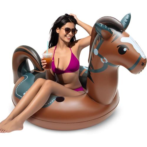 Pool Floats, Funny Pool Floaties Inflatables Rafts for Outdoor Water Lounge, Brown Horse Pool Swimming Ring for Beach Party & Tubes Pool Toys Float for Adults