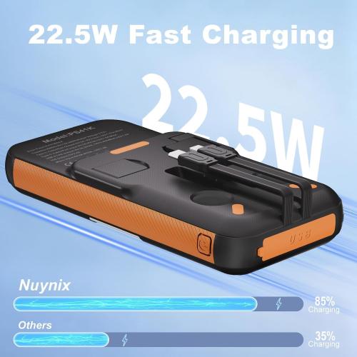 Power Bank Solar Charger 38800mAh with Built-in Cable, 22.5W Fast Charging