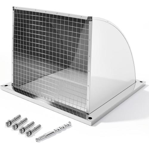 304 Stainless Steel Outdoor Wall Vent Cover, Exterior Dryer Vent Outlet Grille Louvered Duct Ventilation with Mesh Screen and Tool for Storage Room, Kitchen and Bathroom，12x12