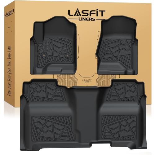LASFIT Floor Mats 2014-2018 for Chevrolet Chevy Silverado/GMC Sierra 1500 Only Crew Cab, 2015-2019 Silverado/Sierra 2500HD 3500 HD, Only Crew Cab, with Carpet Floor, Only Fit 1st Row Bucket Seating