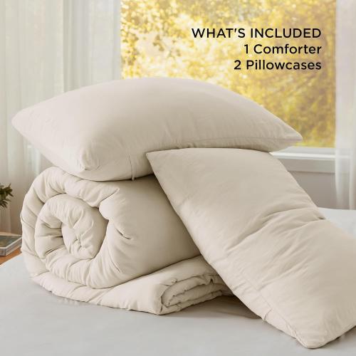 Bedsure Oversized King Comforter Prewashed Bedding Set 3Pcs Cream 120x98