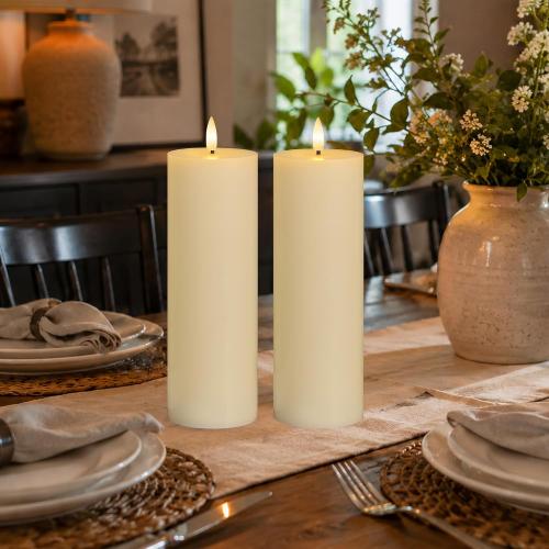 3x9 Ivory Flameless Candle, Real Wax LED Pillar Candle with Remote & Timer