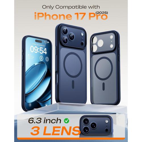 TOCOL for iPhone 17 Pro Case, Compatible with MagSafe, Dark Blue | Built-in Magnets, Full Camera & Military-Grade Protection, Anti-Slip Shockproof Translucent Matte Back Phone Cover