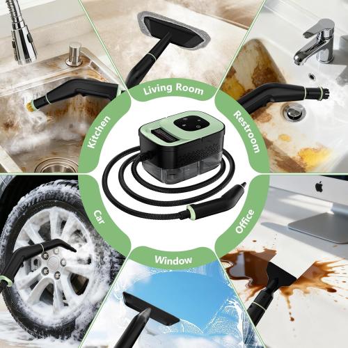 Steam Cleaner, Portable Steamer for Cleaning with 16pcs Accessories, 6-Level Adjustable and 15s Heat-Up, Handheld Steam Cleaner for Home, Tile, Dirt, Grout, Grease, Car Detailing
