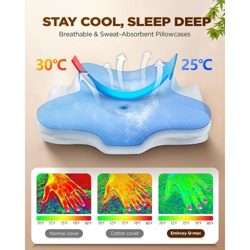 Sleep Doctor Approved Cervical Neck Pillow Sleeping, Ergonomic Contour Side Sleeper Pillows Adults, Cooling Orthopedic Pillow Pain Relief Support, Memory Foam Back Stomach Sleepers Grey Standard