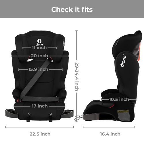 Diono Cambria LE, 2-in-1 Belt Positioning Booster Seat,Backless and High-Back Booster seat for Children from 40—120 lb,17 Wide,6 Headrest Positions,Lightweight with Latch,Black