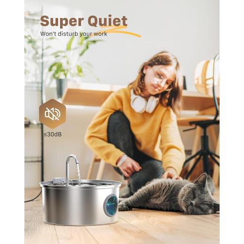 Cat Fountains for Drinking Stainless Steel: 108oz/3.2L Cat Water Fountain
