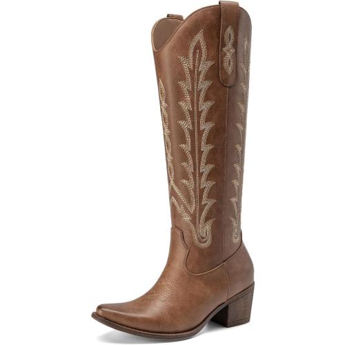 Size 7.5 Athlefit Cowboy Boots for Women Knee High Cowgirl Western Block Tall Boots