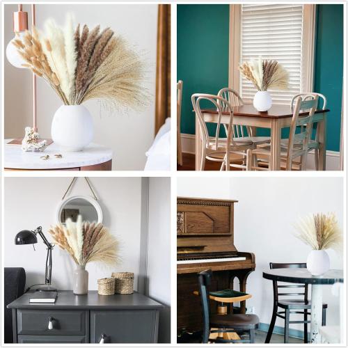 Dried Pampas Grass Decor, 100 Stems Pampas Grass Contains Bunny Tails Dried Flowers, Reed Grass Bouquet for Wedding Boho Flowers Home Table Decor, Rustic Farmhouse Party (17, White and Brown)