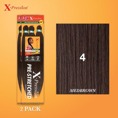 Sensationnel X-Pression Prestretched Braids-3X 58in,2pk 4 MEDBROWN