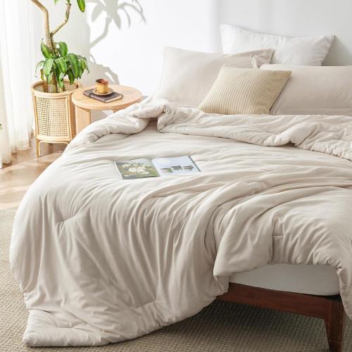Bedsure Queen Comforter Set - Beige Soft Bedding for All Seasons