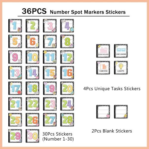AmazingSpark 36 Pcs Large 6'' Composition Notebook Line up Spots for Classroom Waterproof Floor Number Sticker Classroom Line up Spot Decal Marker for Preschool Kindergarten Back to School(Cute)