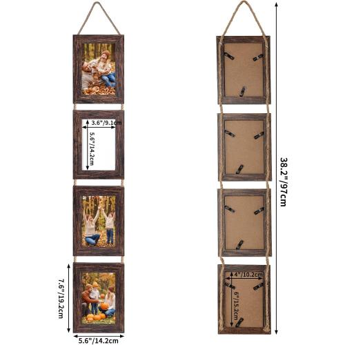 QUTREY 4x6 Collage Picture Frames, 8 Openings Vertical Hanging Photo Frame Set of 2, 4 by 6 inch Multi Picture Frames for Wall, Distressed Brown
