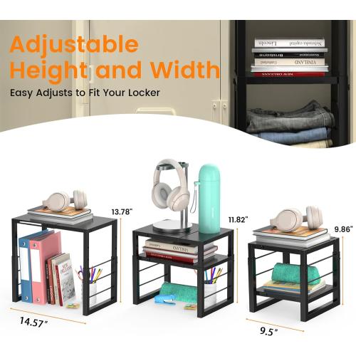 LIDTOP Locker Organizer Shelf School, Adjustable Width and Height, Stackable Metal Locker Storage Organization, Ideal Locker Fits Standard Size School, Office, and Gym Lockers, Black