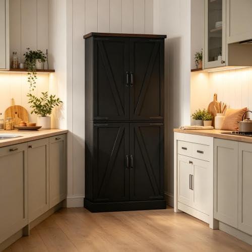 Kitchen Pantry Cabinet, Vertical Storage Cabinet, Black