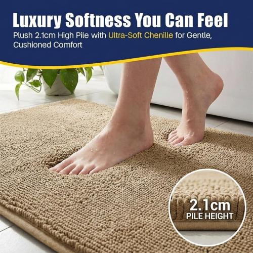 Muddy Mat® CloudStep Bathroom Rugs, Non Slip Bath Mats for Bathroom, Super Absorbent Memory Foam Chenille, Quick Dry Machine Washable Thick Toilet Rug for Shower Tub and Floor, Beige 20 x 30