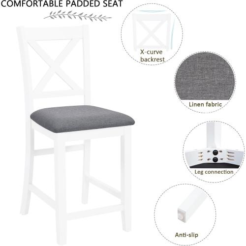 KEIKI 5-Piece Standard Height Dining Table Set with Square Table and 4 X-Shaped Backrest Upholstered Chair, for 4 Person, Modern Wooden Table Set, Easy Assembly, for Kitchen, Dining Room, Grey White