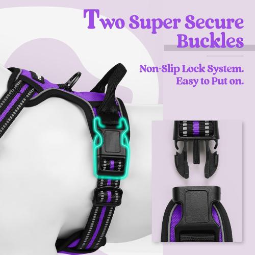 SIZE XL❗❗rabbitgoo Dog Harness, No-Pull Pet Harness with 2 Leash Clips, Adjustable Soft Padded Dog Vest, Reflective No-Choke Pet Oxford Vest with Easy Control Handle for Large Dogs, Purple,